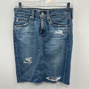 AG Adriano Goldschmied Blue Distressed Midi Skirt